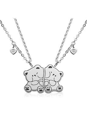 2PCS BFF Matching Split Heart Necklace Set - Cute Bear & Elephant Pendants